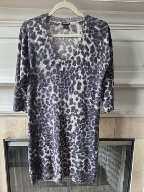 Club Monaco Gray Leopard Print Wool Cashmere Knit Sweater Dress XS
